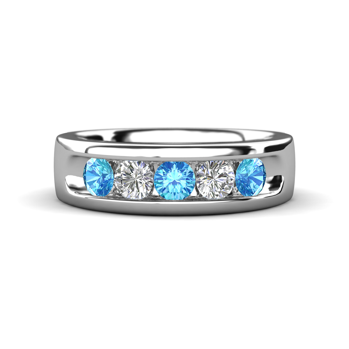 Irvin 0.72 ctw Blue Topaz and Lab Grown Diamond 5 stone Comfort Fit Men Wedding Band (6 mm) 